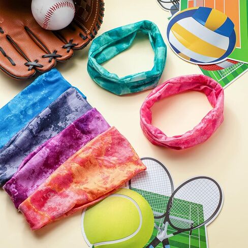 12 Pieces Kids Tie Dye Headbands Athletic Headbands Stretch Sport Hairbands Elastic Wicking Sweatbands for Youth Teens Boys and Girls Children in Saudi Arabia