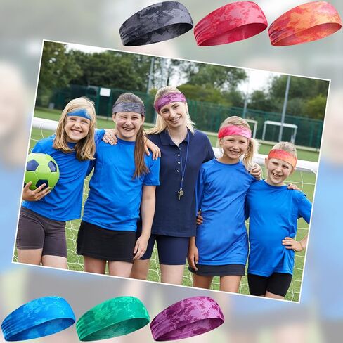 12 Pieces Kids Tie Dye Headbands Athletic Headbands Stretch Sport Hairbands Elastic Wicking Sweatbands for Youth Teens Boys and Girls Children in Saudi Arabia