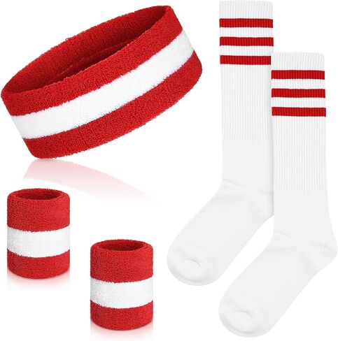 5 Pcs Striped Sweatband Striped Sock Set Wrist Sweatband Headband High Striped Headband for Men Women Sports 80s Party in Saudi Arabia