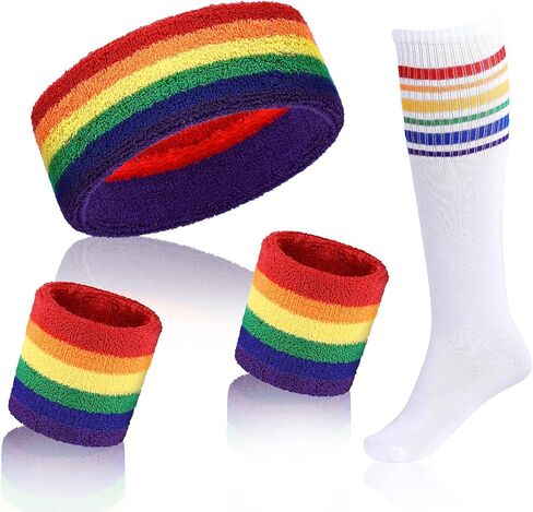 5 Pcs Striped Sweatband Striped Sock Set Wrist Sweatband Headband High Striped Headband for Men Women Sports 80s Party in Saudi Arabia