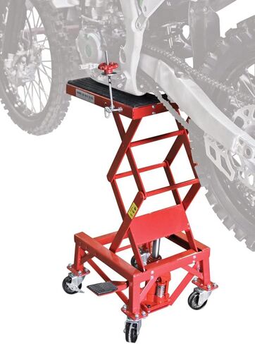 طاولة رفع الدراجات النارية الهيدروليكية فائقة الثبات 5001.5083 من Extreme Max مع وظيفة رفع وسادة القدم - ترفع الدراجات من 13.25 بوصة إلى 34 بوصة، 300 رطل. سعة الوزن، أحمر in Saudi Arabia