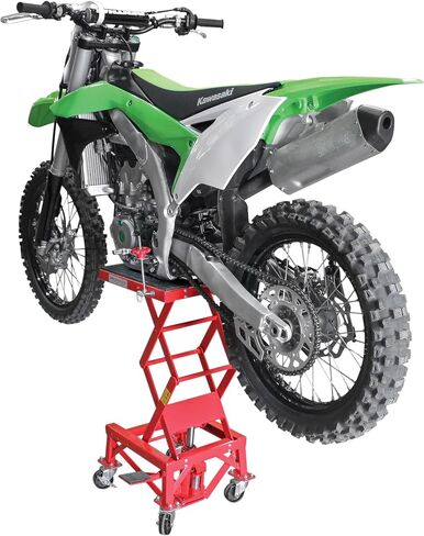 طاولة رفع الدراجات النارية الهيدروليكية فائقة الثبات 5001.5083 من Extreme Max مع وظيفة رفع وسادة القدم - ترفع الدراجات من 13.25 بوصة إلى 34 بوصة، 300 رطل. سعة الوزن، أحمر in Saudi Arabia