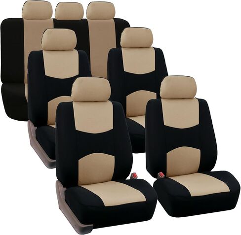 FH Group Flat Cloth Full Set Car Seat Covers Three Row 7 Passenger Set - Universal Fit for Cars, Trucks & SUVs (Beige) FB050217 in Saudi Arabia