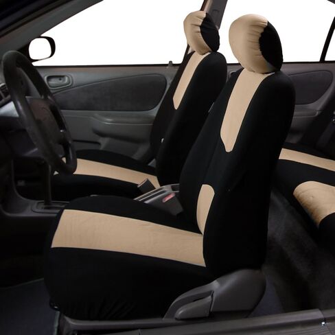 FH Group Flat Cloth Full Set Car Seat Covers Three Row 7 Passenger Set - Universal Fit for Cars, Trucks & SUVs (Beige) FB050217 in Saudi Arabia
