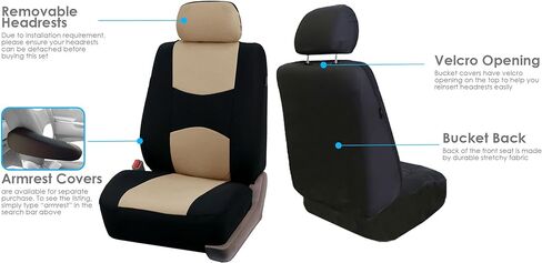 FH Group Flat Cloth Full Set Car Seat Covers Three Row 7 Passenger Set - Universal Fit for Cars, Trucks & SUVs (Beige) FB050217 in Saudi Arabia