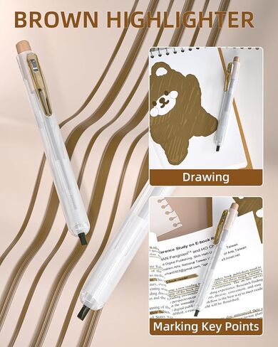 13PCS Pastel Gel Ink Pen Set with Case, Cute Retractable 0.5mm Fine Point Pen, 12 Black Ink Pen with 1 Highlighter, Aesthetic Drawing Pen for Student Note Taking,Writing,Office Supplies (Brown) in Saudi Arabia