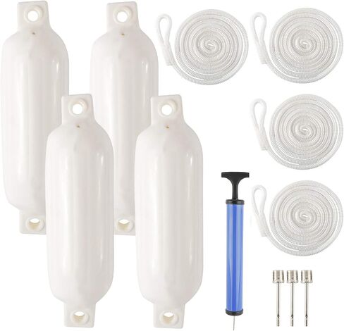 NovelBee 4 Pack of 4.5" x16 Ribbed Twin Eyes Boat Fender with Lines,Pump and Needle for Boat or Dock in Saudi Arabia