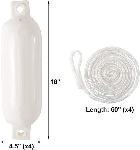 NovelBee 4 Pack of 4.5" x16 Ribbed Twin Eyes Boat Fender with Lines,Pump and Needle for Boat or Dock in Saudi Arabia