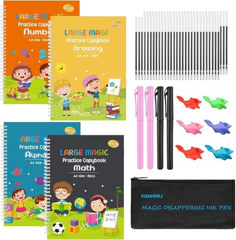 Reusable Handwriting WorkBook for Kids,Large Magic Practice Copybook,Auto Disappearing Ink Pen,Grooves Calligraphy Tracing Practice,Pen Contronl Writing Skill Practice for Beginner in Saudi Arabia