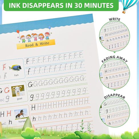 Reusable Handwriting WorkBook for Kids,Large Magic Practice Copybook,Auto Disappearing Ink Pen,Grooves Calligraphy Tracing Practice,Pen Contronl Writing Skill Practice for Beginner in Saudi Arabia