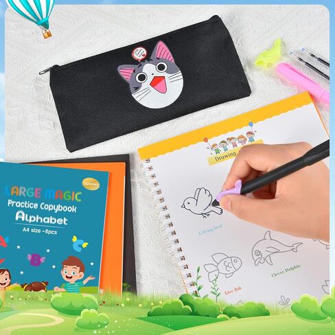 Reusable Handwriting WorkBook for Kids,Large Magic Practice Copybook,Auto Disappearing Ink Pen,Grooves Calligraphy Tracing Practice,Pen Contronl Writing Skill Practice for Beginner in Saudi Arabia