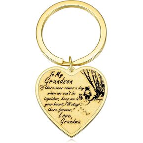 Ralukiia To My Grandson Necklace Keychain from Grandma Grandpa, Pooh Bear Piglet Jewelry Gifts for Grandson, Inspirational Heart Pendant Gift for Boys from Grandparents