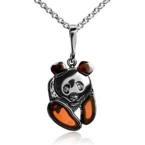 Ian and Valeri Co. Amber Sterling Silver Panda Bear Pendant Necklace 18 Inches