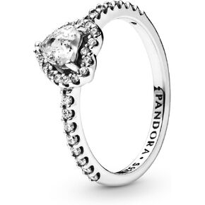 PANDORA Elevated Heart Ring - Promise Ring for Women - Layering or Stackable Ring - Gift for Her - Sterling Silver with Clear Cubic Zirconia - Size 8.5