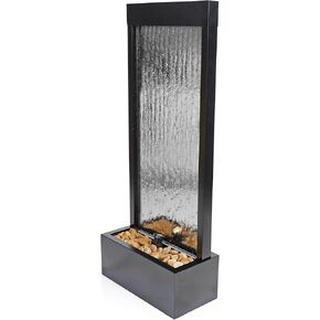 Alpine Corporation 48" Tall Indoor/Outdoor Mirror Zen Waterfall Fountain with Stones and Lights, Silver