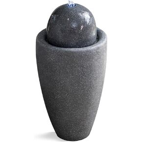 XBrand 25.98"W Round Stone Modern Stone Textured Sphere Water Fountain w/LED Lights, Ball Water Fountain Décor, Indoor/Outdoor Fountain, Garden Sphere Fountain, Patio Fountain, Outdoor Fountain, Gray