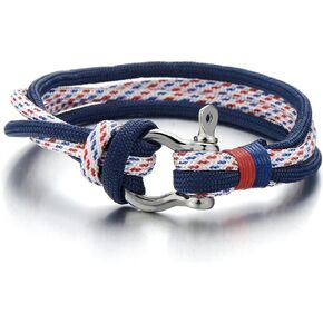 COOLSTEELANDBEYOND Men Women Steel Screw Anchor Shackle Nautical Sailor Rope Wristband Wrap Bracelet