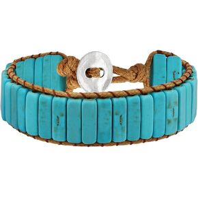 MINACHI Natural Stone Wrap Bracelets for Women Men Bohemian Bracelets Created Turquoise Rectangular Beads Jewelry