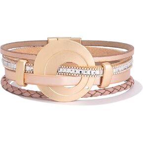 Boho Leather Wrap Bracelets Stackable Cuff Bangle Bracelets Trendy Cute Charm Crystal Beads Jewelry Gifts for Women