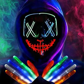 BOMLY Halloween Purge Mask Light Up Scary Masks with Glowing Gloves LED Mask for Adults Cosplay Costume Festival Party Gift