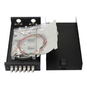 FYBOPTWU-12 Duplex Mutilmode 24 Port LC-OM2 Fiber Optic Rack Mount Enclosure Box + Splice Trays Fiber LC-UPC Kit (Include Pigtail & Couplers), 24 Core LGX Patch Panel Box fits for 19" Racks Cabinet
