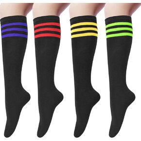 Senker Fashion Women's Knee High Socks, Althletic Socks Casual Cotton Stripes Knit Long Outdoor Sport Socks for Women