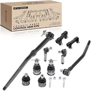 A-Premium Set of 10, Upper Lower Ball Joint, Inner Outer Tie Rod End, Steering Drag Link, Adjusting Sleeve Compatible with Ford E-250, E-250 Econoline, E-350 Club Wagon, E-350 Econoline, E-350/450 SD