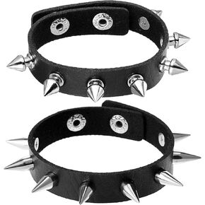 2Pcs Spike Bracelet Adjustable Studded Bracelet Black Emo Bracelets Secure Closure Cuff for Halloween Punk Father Gift
