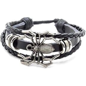 Xusamss Punk Rock Alloy Spider Bracelet Drawstring Rope Leather Bracelet,7-8inches