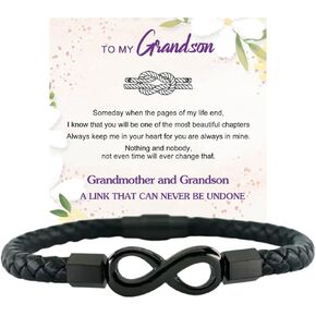 Inspiringjewel To My Son, Infinity Leather Bracelet Grandson Gifts from Mother Grandmother Unbreakable Bond Forever Linked Together Bracelets Birthday Christmas Inspirational Gifts for Men Son Grandson