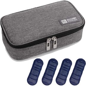 ALLCAMP Insulin Cooler Travel Case Diabetic Medication Cooler with 4 Ice Pack - Medical Cooler Bag Portable and Reusable Grey (9x 4.72x 3.14 inches)