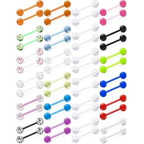 Oufksiyy 48Pcs Plastic Tongue Rings Nipple Rings 14G 16mm 14mm Glow in Dark Flexible Acrylic Straight Tongue Nipple Ring Retainer Body Piercing Jewelry for Women Men Straight Barbell