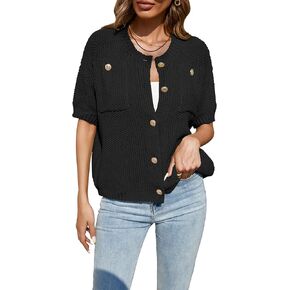 Cakulo Womens Short Sleeve Sweater Vest Button Down Cardigans Chunky Knit Sweaters Tops