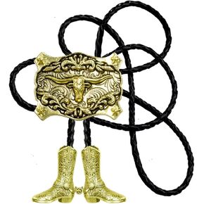 Moranse Bolo Tie with Western Cowboy Hat Saddle And Knight Boots Style Genuine and Cowhide Rope