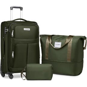 LARVENDER Luggage Sets 5 Piece Softside Expandable Suitcases Set with Spinner Wheels TSA Lock, Lightweight Soft Shell Rolling Travel Luggage Set Clearance for Men and Women, Black Brown