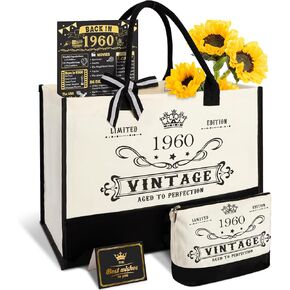 50th Birthday Gifts for Women Canvas Tote Bag Travel Gear, Unique 50 Years Old Gifts for Wife Sister Mom Aunt Friends Her Turning 50, Vintage 1975 Beach Bag & Cosmetic Bag & Back in 1975 Poster