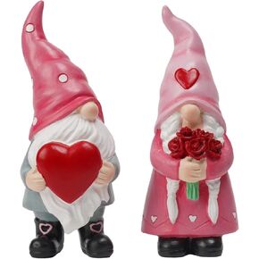Gnomes Valentines Decorations Table Ornaments - 2 Pc Christmas Gnomes Figurines Valentine's Day Decor Gifts for Him Resin Handmade Sweet Mr and Mrs Gnomes Decor for Home 5.25H inch Newman House Studio