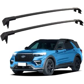 Roof Rack Cross Bars 200lbs Compatible with Ford Explorer 2020 2021 2022 2023 2024 2025 Heavy Duty Aluminum Crossbars Rails Rooftop Cargo Bag Canoe Black Snowboard Skiboard Luggage Carrier