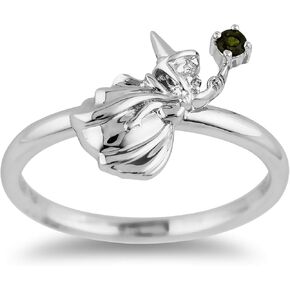 Jewelili Enchanted Disney Fine Jewelry Sterling Silver Green Tourmaline Aurora Fauna Fairy Ring