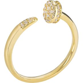 18K Gold Plated Sterling Silver Pave Open Nailed It Ring Stackable Wedding Band with Cubic Zirconia