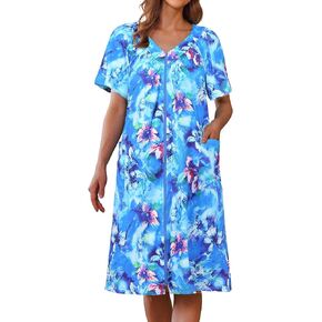 Ekouaer Women Robe Zipper Front Mumu Duster Robes Zip Up Housecoat Soft Sleepwear with Pockets S-3XL