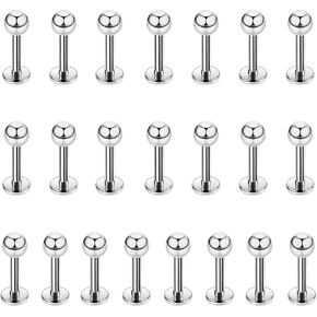 22PCS 16g Stainless Steel Lip Rings Set - Perfect for Lip, Tragus, Cartilage, and Helix Piercings, Includes Different Post Lengths 6-12mm. Get Stylish with Surface and Vertical Labret Jewelry, Helix Piercings