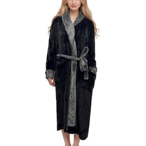 Elegant Comfort Luxurious Womens Spa Plush Fleece Bathrobe with Shawl Collar and Pockets - Velvet Soft Fluffy, Warm Long Robe
