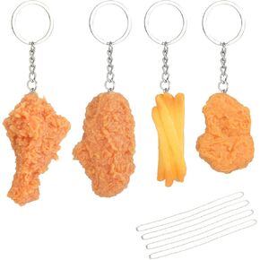 4pcs Chicken Nugget Keychain Funny 3d Plastic Key Chians Fake Food Key Chains Gag Gifts for Women Men