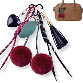 KJML DIY Bag Charms Purse Charms for Women Cute Heart Cherry Keychain Leather Gold Bag Accessories Charms for Handbags Tote Bags Trendy