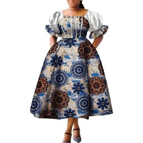 African Dresses for Women Puff Sleeve Ankara Fashion African Traditional Clothes for Dashiki Party Lady Evening Gowns