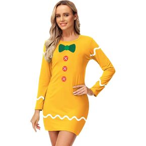 Snowman Dresses Women Christmas Long Sleeve Dress Xmas Print Funny Bodycon Dress with Scarf