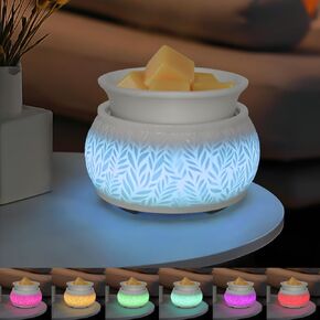 Ceramic Wax Melt Warmer for Scented Wax Warmer with 7 Colors LED Lighting, 3-in-1 Electric Fragrance Candle Wax Burner for Home Office Deco, Christmas Birthday Gifts for Women Mom(White-03)