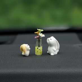 Bunny Car Decoration with Daisy Car Flower Vase Rear View Mirror Ornament, 3PCS Funny Dashboard Decoration Cute Car Accessories