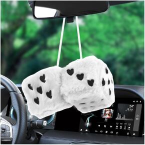 Fuzzy Dice for Rear View Mirror with Suction Cup,Cute Mirror Dice Decorates Car Accessories Interior,Stylish Car Hanging Ornament Car Dice Increasing Driving Pleasure (Pink)